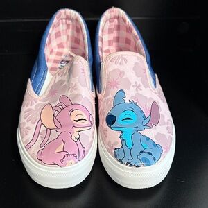 Stitch and Angel Pink and Blue Slip-On Sneakers